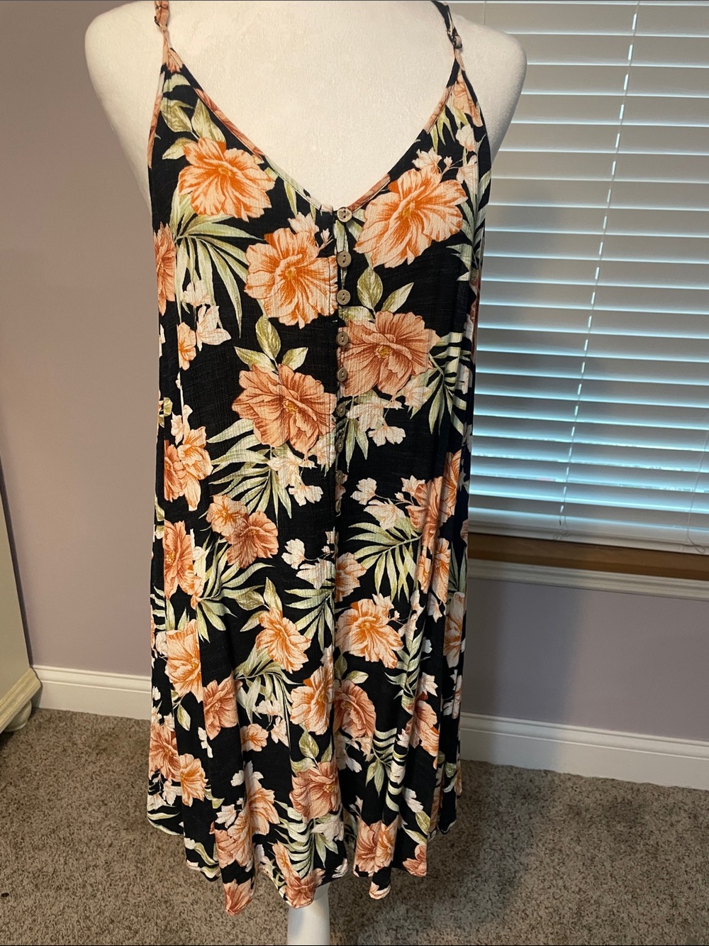 Rip Curl Black Floral Slip Dress with Peach Flowers